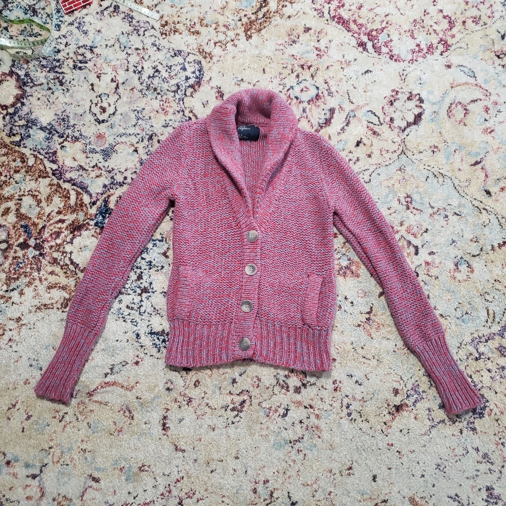 American Eagle Cardigan Medium Purple Pink Retro With Pockets - Picture 1 of 11